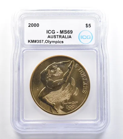 2000 Australia 5 Dollar Sydney Olympics Gymnastics KM#357 MS69 ICG *7901
