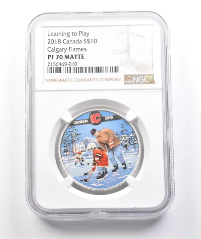 2018 Canada 10 Dollars Silver Learn To Play Calgary Flames PF70 Matte NGC a3816