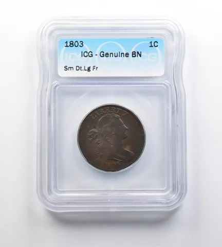 Genuine BN 1803 Draped Bust Large Cent Sm Dt Lg Fr ICG *0199