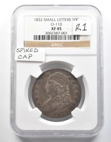 1832 Capped Bust Half Dollar Small Letters O-110 XF45 NGC Spiked Cap R1 a4028