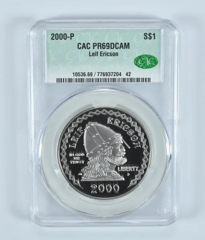 2000-P Leif Ericson Commemorative Silver Dollar PR69 DCAM CAC CACg