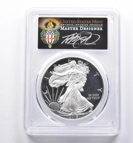 PR70 2018-W American Silver Eagle Cleveland Signed Philadelphia FDOI PCGS a3015