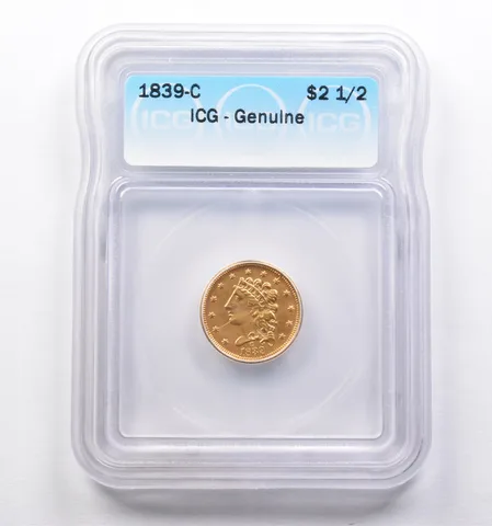 Genuine 1839-C $2.50 Liberty Head Gold Quarter Eagle ICG a3841