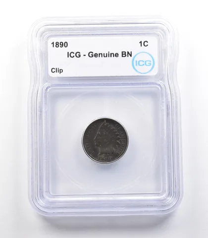 1890 Indian Head Cent Mint Error Clip Genuine BN ICG *2313