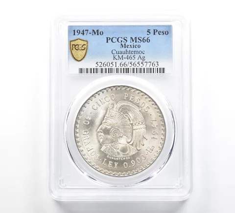 1947 Mo Mexico 5 Pesos Silver Cuauhtemoc KM-465 MS66 PCGS