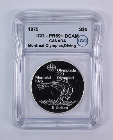 1975 Canada 5 Dollars Silver Montreal Olympics Diving PR69+ DCAM ICG