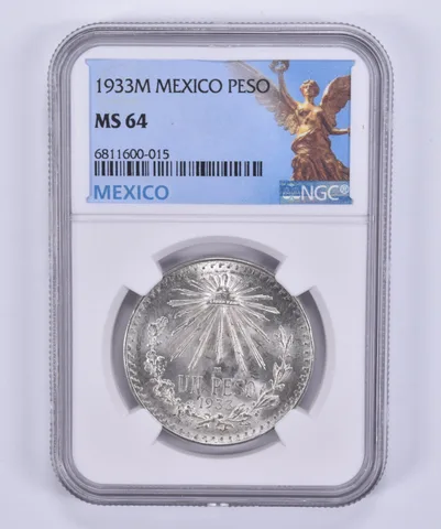 1933 M Mexico Peso MS64 NGC Mexican Label