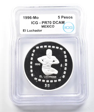 1996 Mo Mexico 5 Pesos Silver El Luchador 1 Oz PR70 DCAM ICG *9891