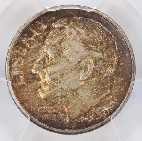 1959-D Roosevelt Dime AU53 PCGS Beautiful Tone *0871