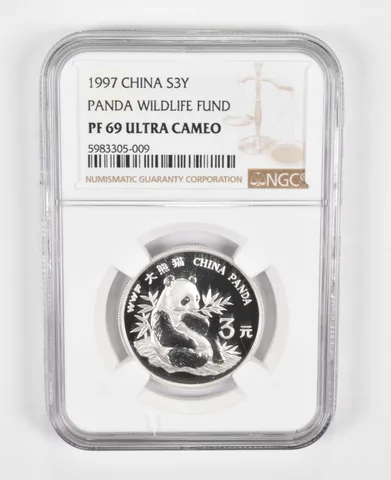 PF69 UCAM 1997 China 3 Yuan Silver Coin - Panda Wildlife Fund - Graded NGC *0754