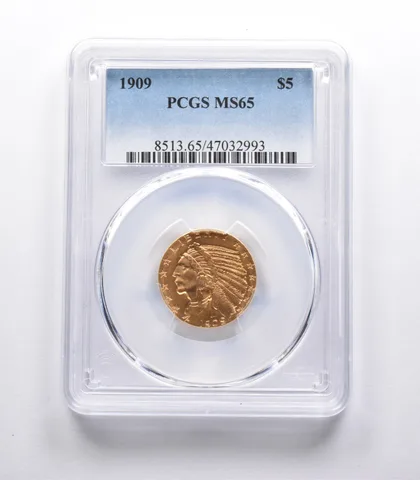 MS65 1909 $5 Indian Head Gold Half Eagle PCGS *2021