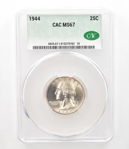 1944 Washington Quarter MS67 CAC CACg Beautiful Tone Reverse *3183
