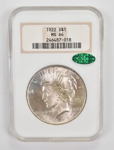 MS64 1922 Peace Silver Dollar CAC NGC a0051