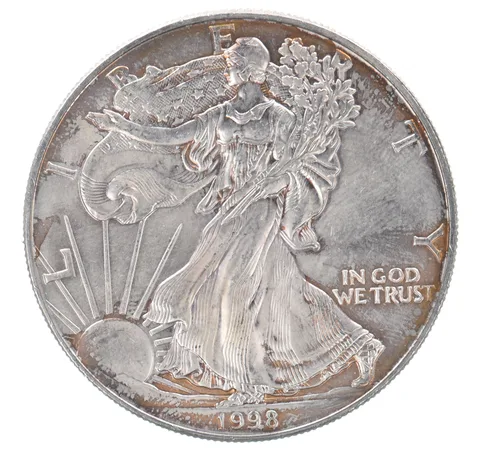 Beautiful Toned - 1998 American Silver Eagle 1 Troy Oz .999 Fine Silver *143