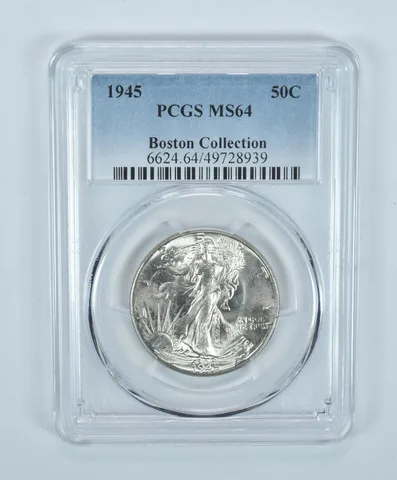 1945 Walking Liberty Half Dollar Boston Collection MS64 PCGS Blue Label