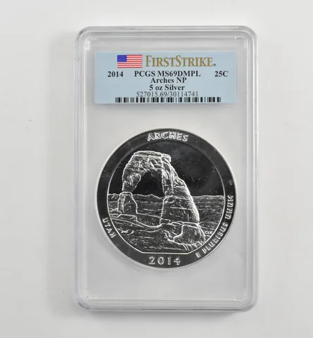 2014 5 Oz Silver Quarter America The Beautiful Arches MS69 DMPL PCGS *1705