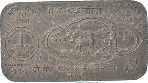 The Bank Of Rajasthan 1/8 Steer 10 Tolas .999 Silver Bar a7264
