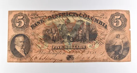 1858 $5 Washington DC Bank Of District Of Columbia Obsolete Note *3803