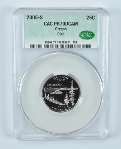 2005-S Washington State Quarter Oregon CLAD PR70 DCAM CAC CACg