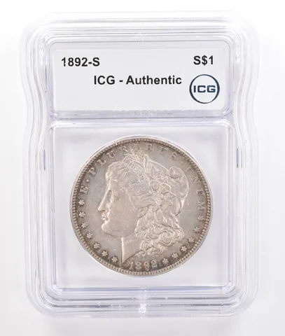 1892-S Morgan Silver Dollar Authentic ICG Beautiful Tone a7213