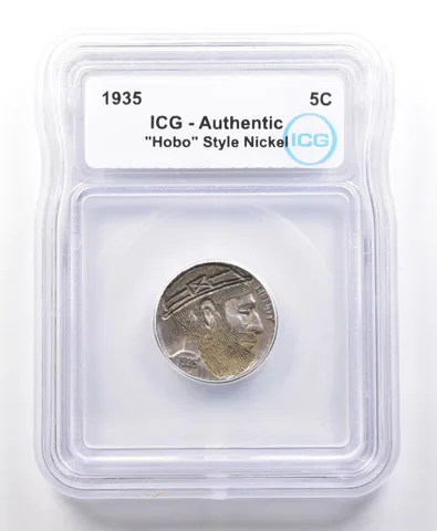 1935 Indian Head Buffalo Nickel Hobo Style Authentic ICG a4099