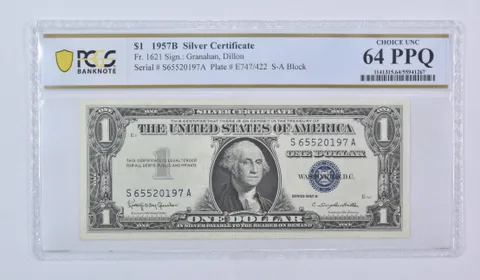 1957 B $1 Silver Certificate Fr#1621 Choice Unc 64 PPQ PCGS