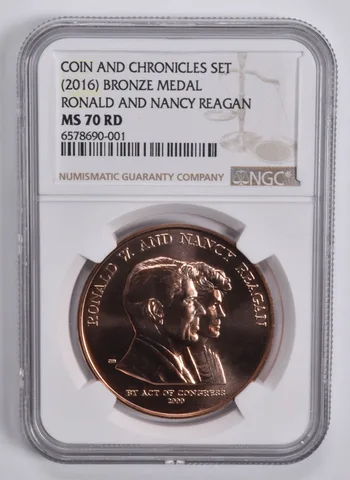 (2016) Bronze Medal Ronald & Nancy Reagan Coin and Chronicles MS70 RD NGC