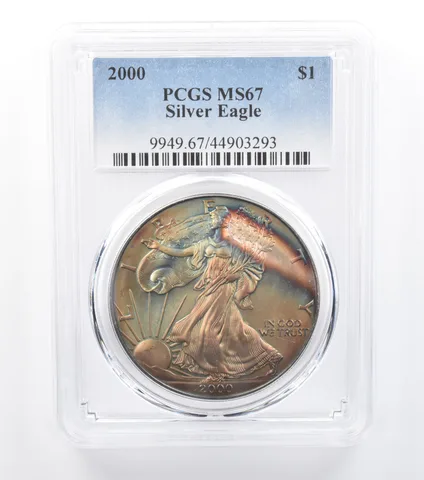 2000 American Silver Eagle MS67 PCGS Rainbow Tone *7721