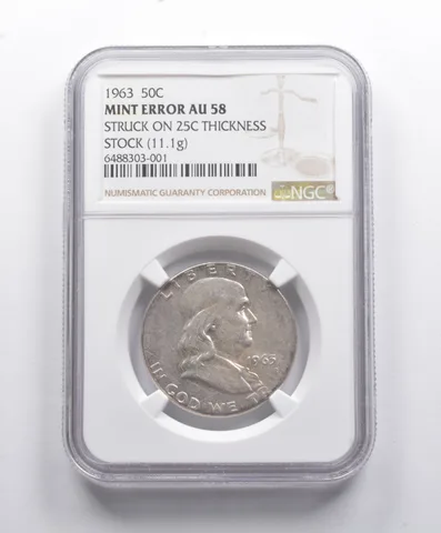 Error AU58 1963 Franklin Half Dollar Strk 25C Thickness Stock (11.1g) NGC a8789