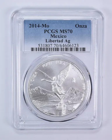 2014 Mo Mexico 1 Onza Silver Libertad MS70 PCGS Blue Label