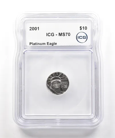 2001 $10 American Platinum Eagle 1/10 Oz Platinum MS70 ICG