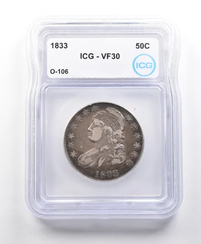 1833 Capped Bust Half Dollar O-106 VF30 ICG *5612