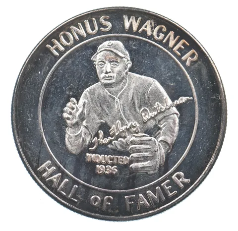 VINTAGE Art Bar/Round 1936 Honus Wagner Baseball Hall of Fame Silver 1 T Oz *180