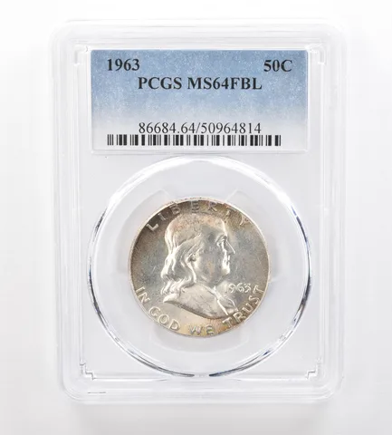 1963 Franklin Half Dollar MS64 FBL PCGS Peripheral Tone *7502