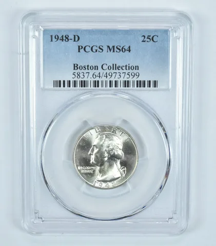 1948-D Washington Quarter Boston Collection MS64 PCGS Blue Label