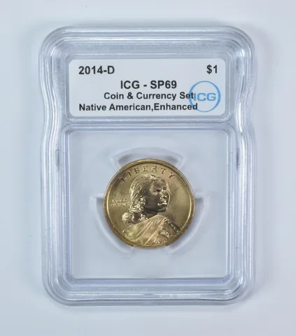 2014-D Sacagawea $1 Coin & Currency Set Enhanced Finish SP69 ICG