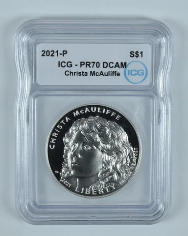 2021-P Christa McAuliffe Commemorative Silver Dollar PR70 DCAM ICG