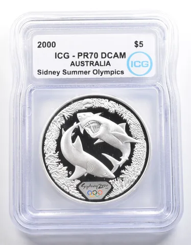 2000 Australia 5 Dollars Sydney Summer Olympics Sharks PR70 DCAM ICG a4061