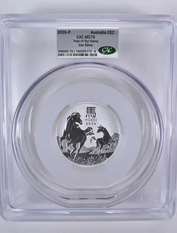 2026 P Australia 2 Dollars Silver Year Of The Horse 2 Oz Silver MS70 CAC CACg