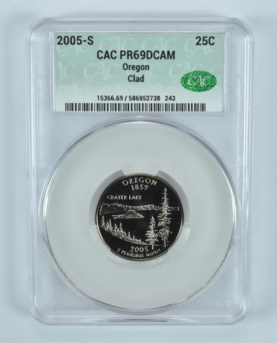 2005-S Washington State Quarter Oregon CLAD PR69 DCAM CAC CACg