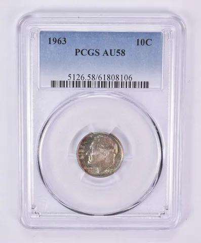 1963 Roosevelt Dime AU58 PCGS Beautiful Tone *1155