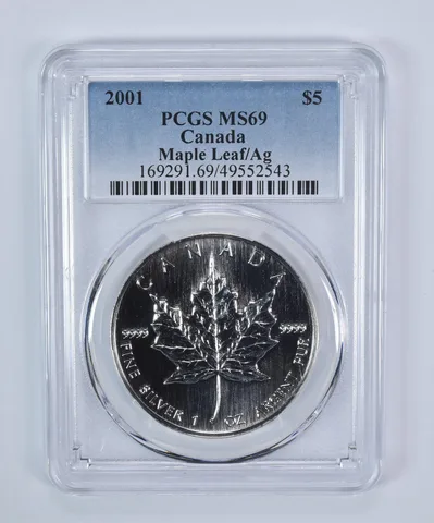 2001 Canada 5 Dollars Silver Maple Leaf MS69 PCGS Blue Label