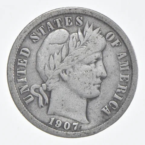 1907 (P) Barber Dime 90% Silver FINE Condition