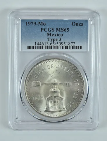 1979 Mo Mexico 1 Onza Silver Type 3 MS65 PCGS Blue Label