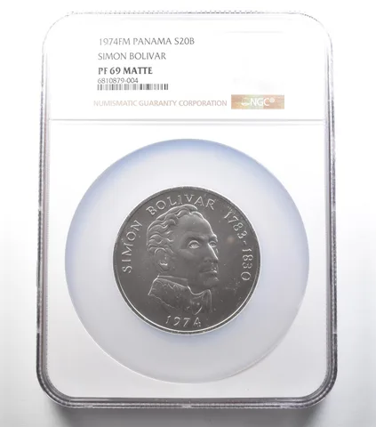 1974 FM Panama 20 Balboas Silver Simon Bolivar PF69 Matte NGC *4004
