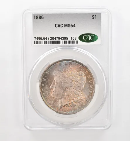 1886 Morgan Silver Dollar MS64 CAC CACg Beautiful Tone *0477