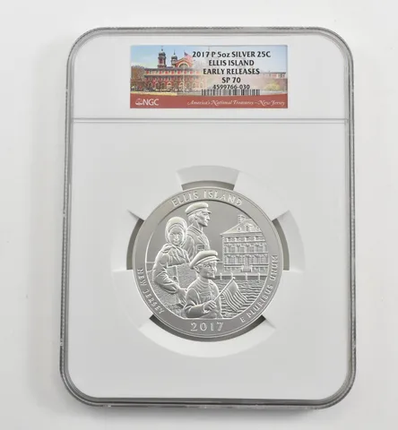 2017-P 5 Oz Silver Quarter America The Beautiful Ellis Island ER SP70 NGC *1671