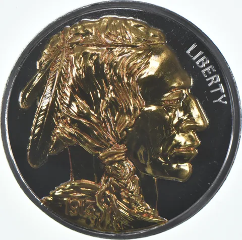 1913 Buffalo Indian 1 Oz Silver Round Concave Gilt Finish