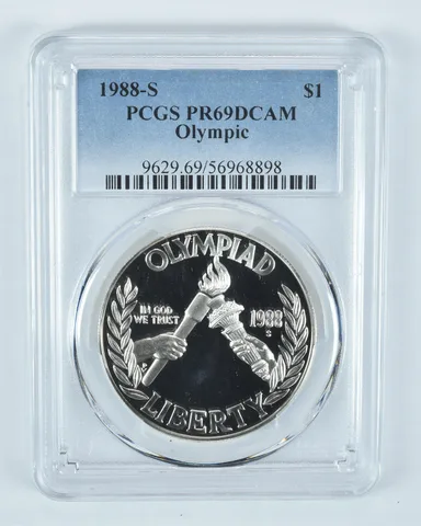 1988-S Olympic Torches Commemorative Dollar PR69 DCAM PCGS Blue Label