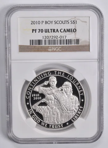 2010-P Boy Scouts Commemorative Silver Dollar $1 PF70 UCAM NGC Brown Lbl